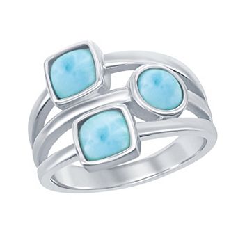 Nautica Rocks Sterling Silver Multi-Shaped Larimar Triple Band Ring