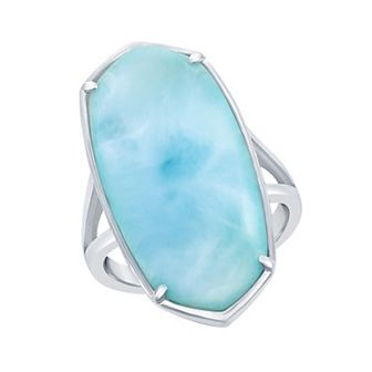 Nautica Rocks Sterling Silver Long Hexagon Larimar Ring