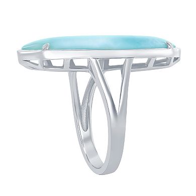 Nautica Rocks Sterling Silver Long Hexagon Larimar Ring