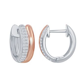 Argento Bella Sterling Silver Two-Tone Plated CZ Hoop Earrings