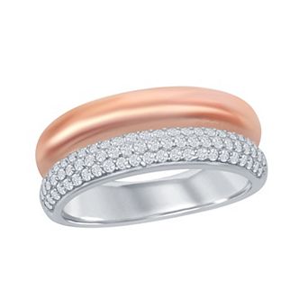 Argento Bella Sterling Silver Two-Tone Rose Double Band CZ Ring