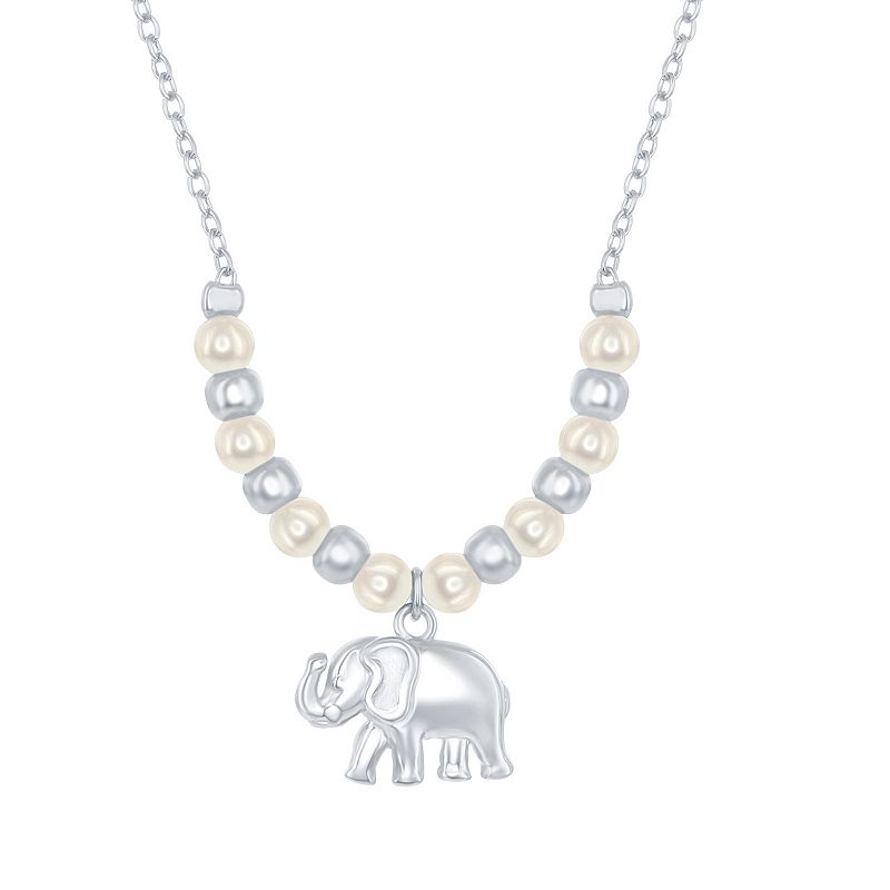 Sterling Silver CZ Elephant Charm Necklace, Womens, Size: 16-18 ADJ, Wh