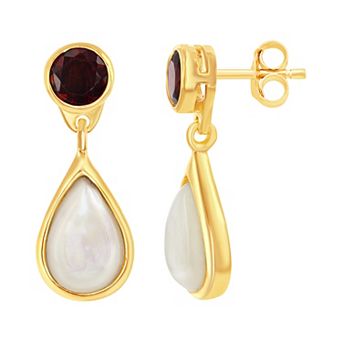 Argento Bella Sterling Silver 14K Gold Plated Garnet & Mop Earrings