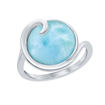 Nautica Rocks Sterling Silver Wave Design Larimar Ring