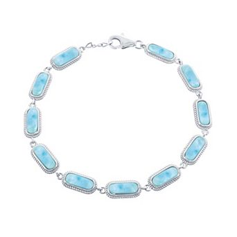 Nautica Rocks Sterling Silver Oval Larimar Linked Bracelet