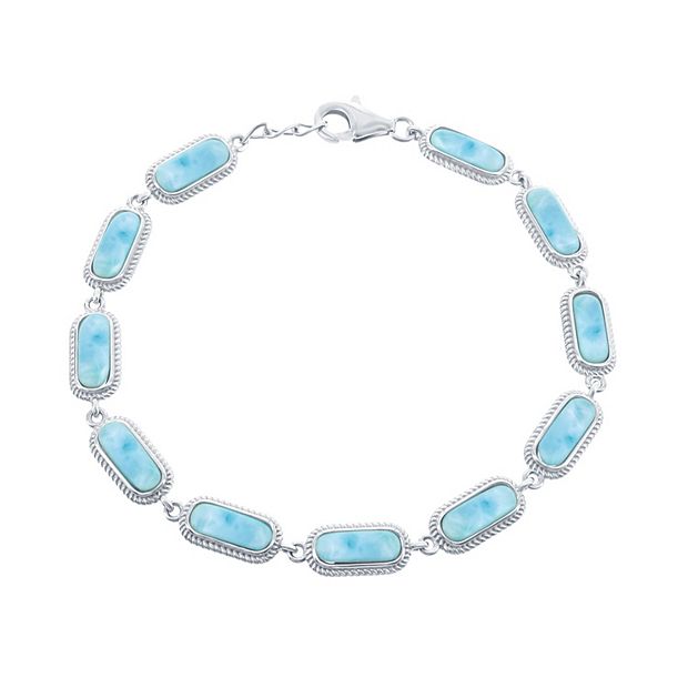 Sterling Silver Oval Larimar Linked Bracelet