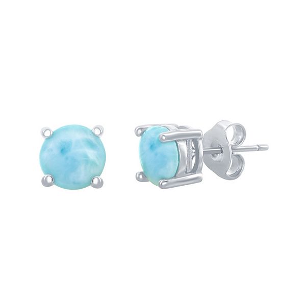 Sterling Silver 6mm Larimar Stud Earrings