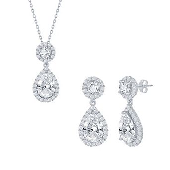 Argento Bella Sterling Silver Pear-Shaped CZ Necklace & Earrings Set