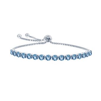Argento Bella Sterling Silver Simulated Blue Topaz Adjustable Bracelet