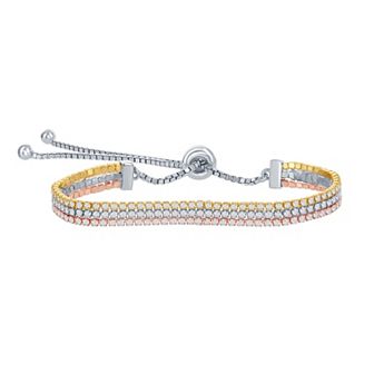 Argento Bella Sterling Silver CZ Tri-Color Triple Strand Bracelet