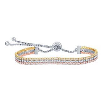 Argento Bella Sterling Silver CZ Tri-Color Triple Strand Bracelet