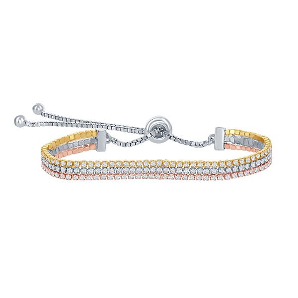 Sterling Silver CZ TriColor Triple Strand Bracelet