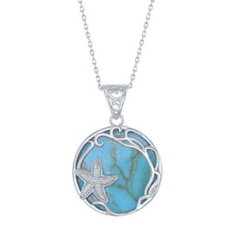 Nautica Rocks Sterling Silver Simulated Turquoise Starfish Necklace