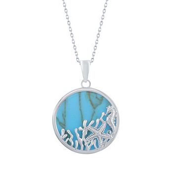 Nautica Rocks Sterling Silver Simulated Turquoise Starfish & Seahorse Necklace