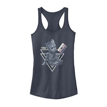 Juniors' Marvel Groot Geometric Grey Scale Portrait Tank Top