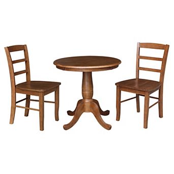 International Concepts Round Pedestal Table & Madrid Chair 3 pc Set