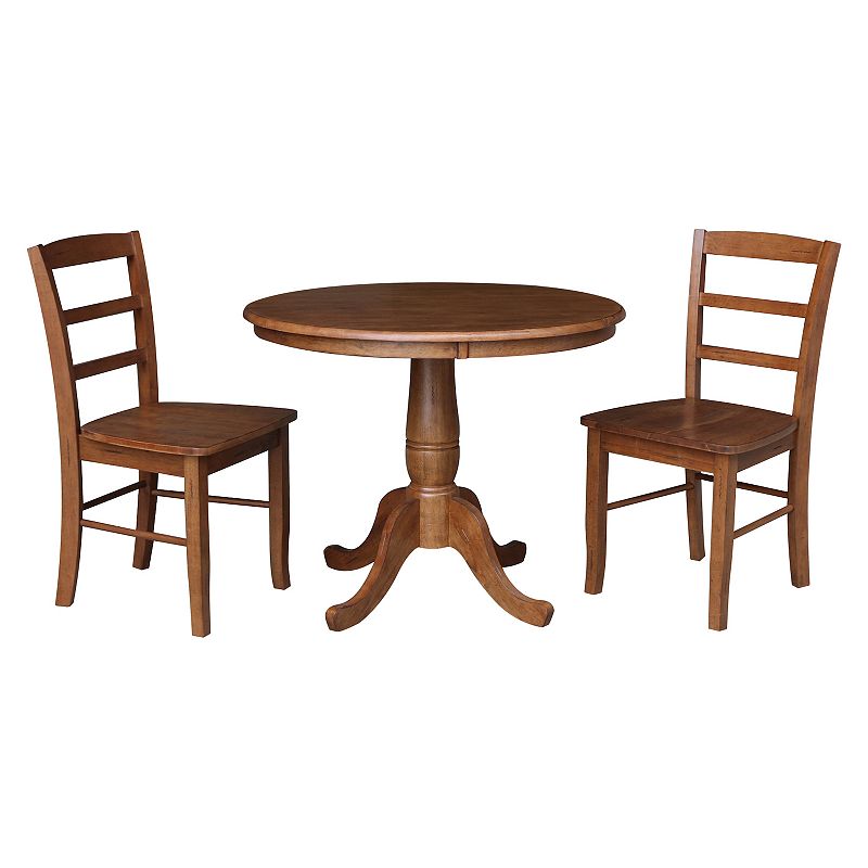 International Concepts Round Pedestal Table & Chair 3-piece Set, Brown