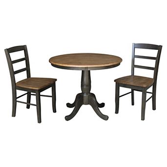 International Concepts Round Pedestal Table & Ladder Back Chair 3 pc Set