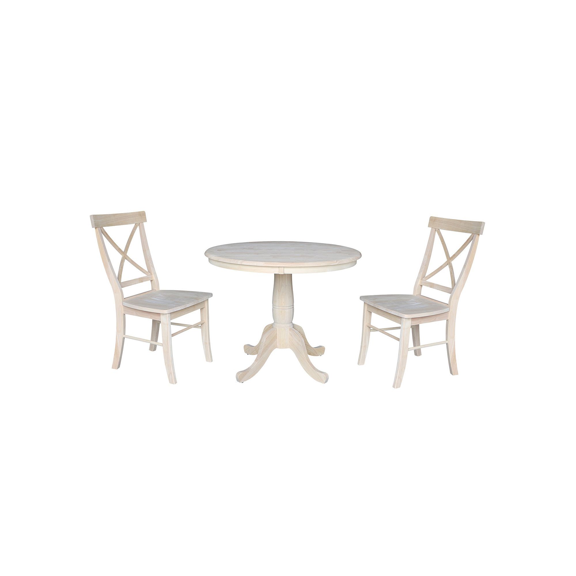 International Concepts Round Pedestal Table & Chair 3-piece Set, Ready To F