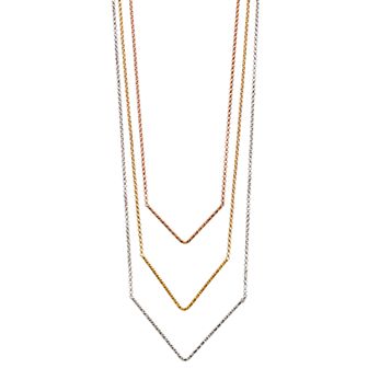 Tri-Tone Sterling Silver Graduated Triple V Necklace