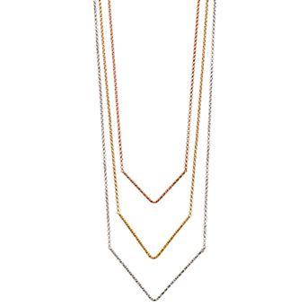 Tri-Tone Sterling Silver Graduated Triple V Necklace
