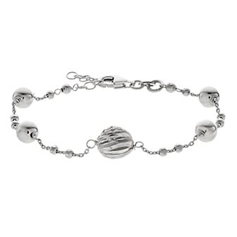 Sterling Silver Multi Diamond-Cut Beaded Bracelet
