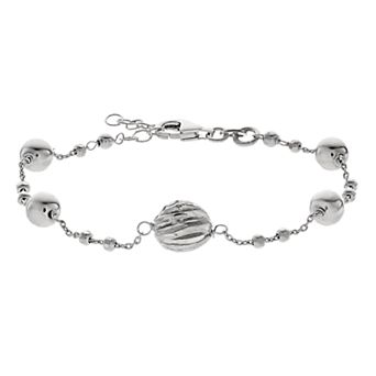 Sterling Silver Multi Diamond-Cut Beaded Bracelet