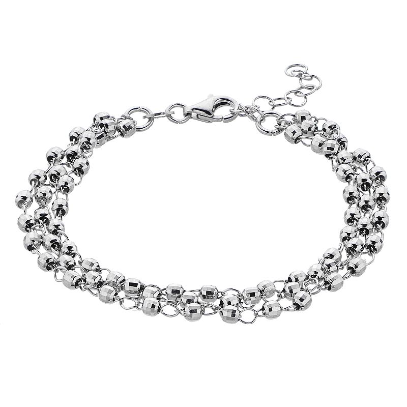 Sterling Silver High Polish Multi Strand Bracelet, Womens, Size: 7