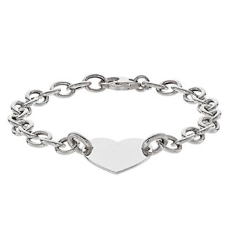 Sterling Silver High Polish Chain Heart Bracelet