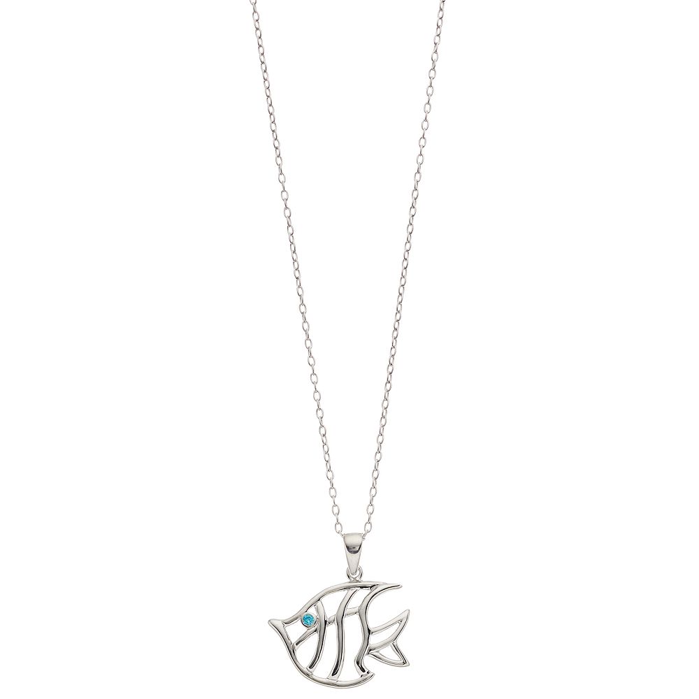 Ag Sterling Silver Blue Cubic Zirconia Fish Charm