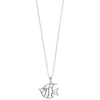 Sterling Silver With Blue Cubic Zirconia Flounder Fish Pendant