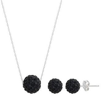 Sterling Silver Crystal Fireball Necklace & Stud Earring Set
