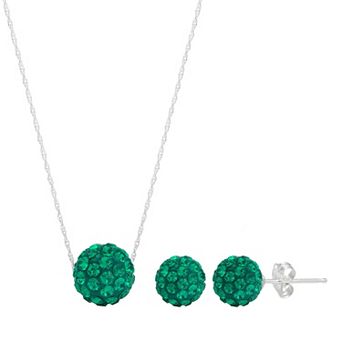 Sterling Silver Crystal Fireball Necklace & Stud Earring Set