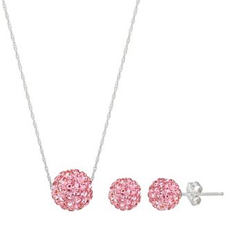 Sterling Silver Crystal Fireball Necklace & Stud Earring Set