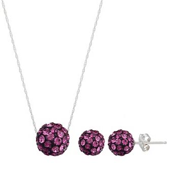 Sterling Silver Crystal Fireball Necklace & Stud Earring Set