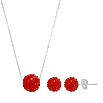 Sterling Silver Crystal Fireball Necklace & Stud Earring Set