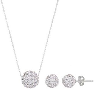 Sterling Silver Crystal Fireball Necklace & Stud Earring Set