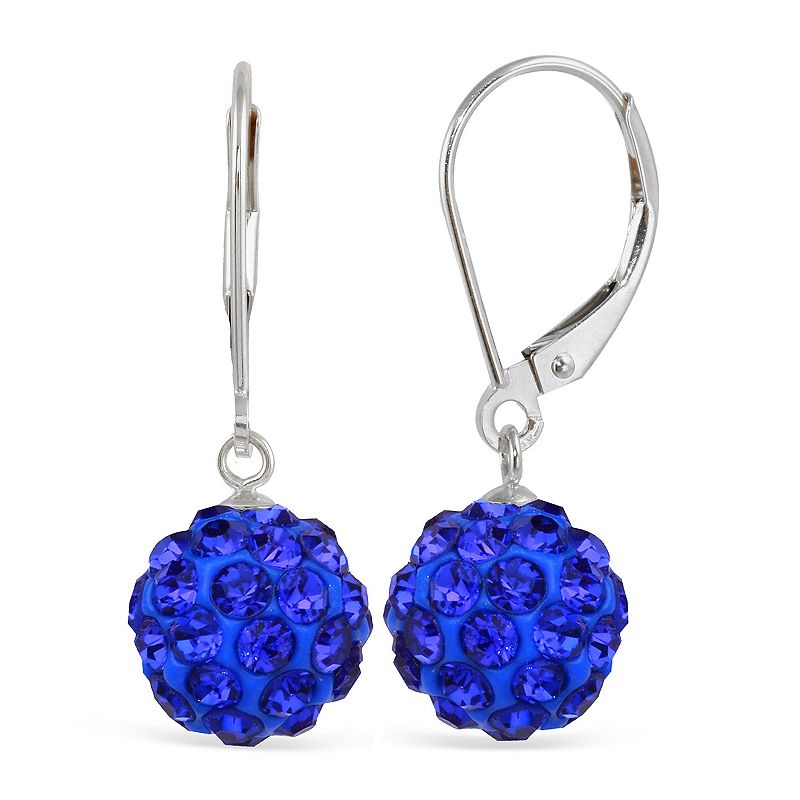 Sterling Silver Crystal Ball Drop Earrings, Womens, Blue
