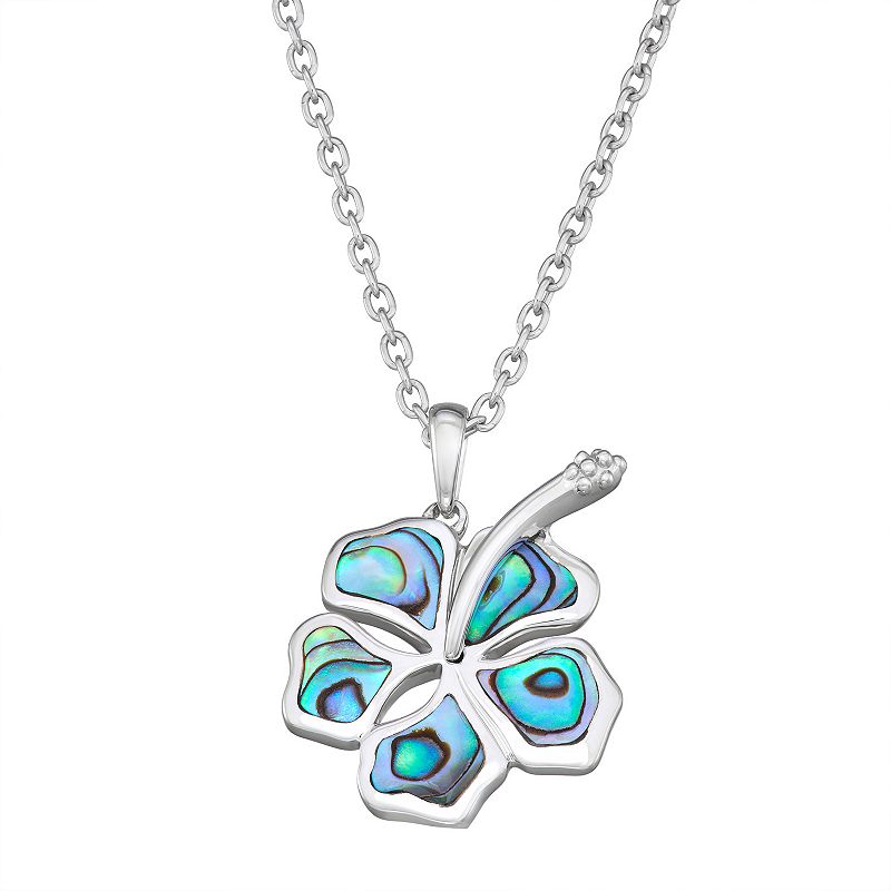 Sterling Silver Abalone Shell Hibiscus Pendant Necklace, Womens, Size: 18