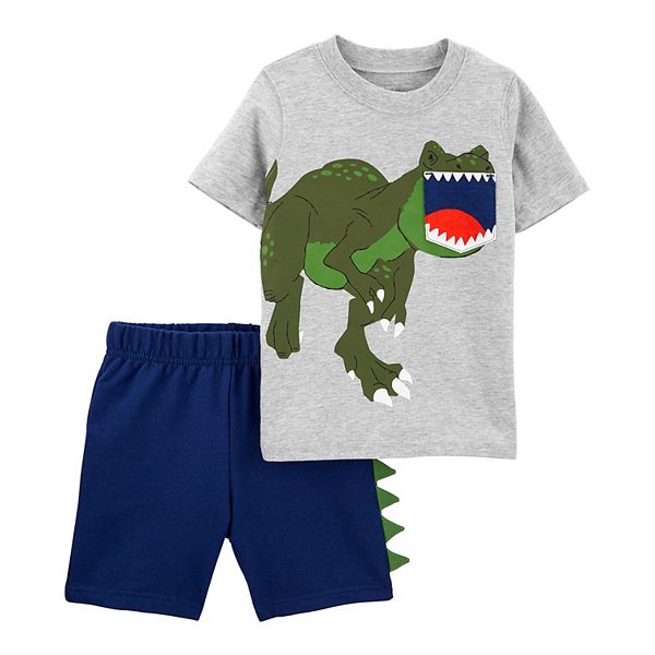 Baby Boy Carter's 2 Piece T-Rex Dinosaur Pocket Tee & Shorts Set