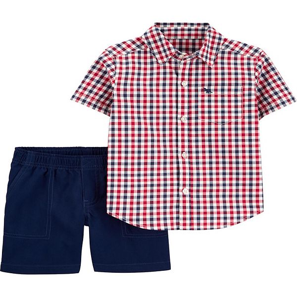 Baby Boy Carter's 2 Piece Plaid Button-Front Shirt & Canvas Shorts Set