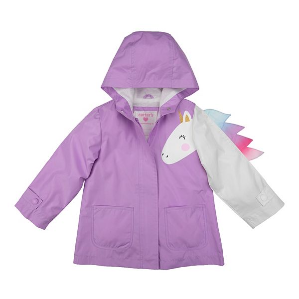 CX.AZUL Toddler Girls Cartoon Unicorn Autumn Fleece Lined Rain Coat Jacket Hoodies 