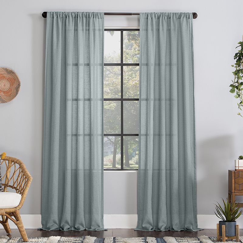 Clean Window Crushed Texture Anti-Dust Sheer Window Curtain, Blue, 52X84