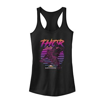 Juniors' Marvel Thor Retro Striped Outline Portrait Tank Top