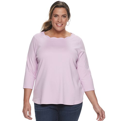 Plus Size Croft & Barrow® 3/4 Sleeve Scallop Neck Top