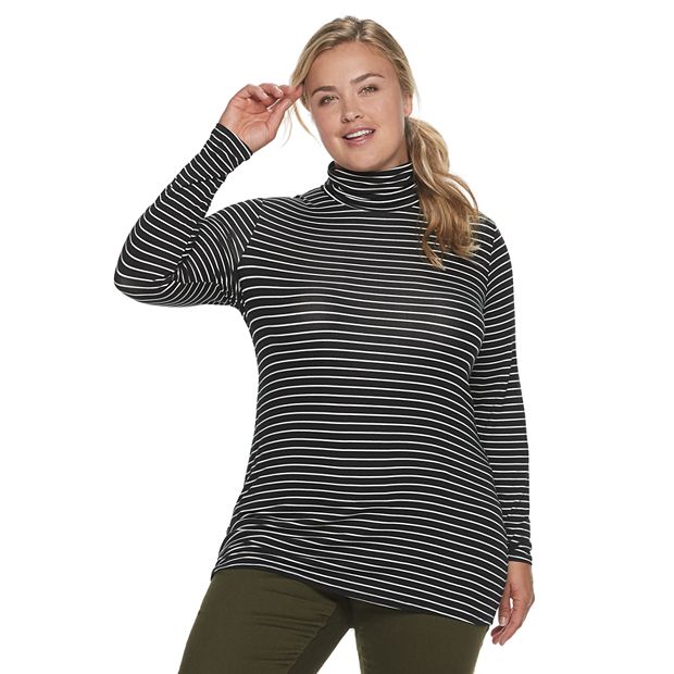 Plus size 2025 striped turtleneck