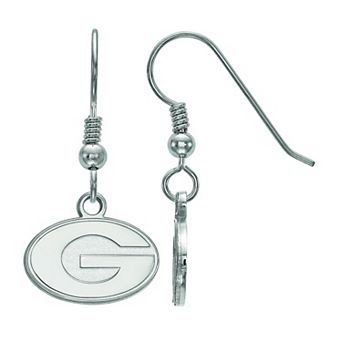 LogoArt Georgia Bulldogs Sterling Silver Rhodium Plated Dangle Earrings