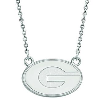 LogoArt Georgia Bulldogs Sterling Silver Rhodium Plated Small Pendant With Necklace