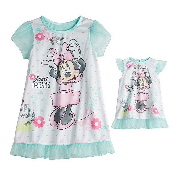 Disney's Minnie Mouse Toddler Girl Night Gown & Matching Doll Night Gown Set