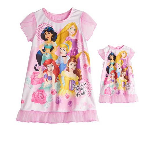 Disney Princess Toddler Girl Night Gown & Matching Doll Night Gown Set